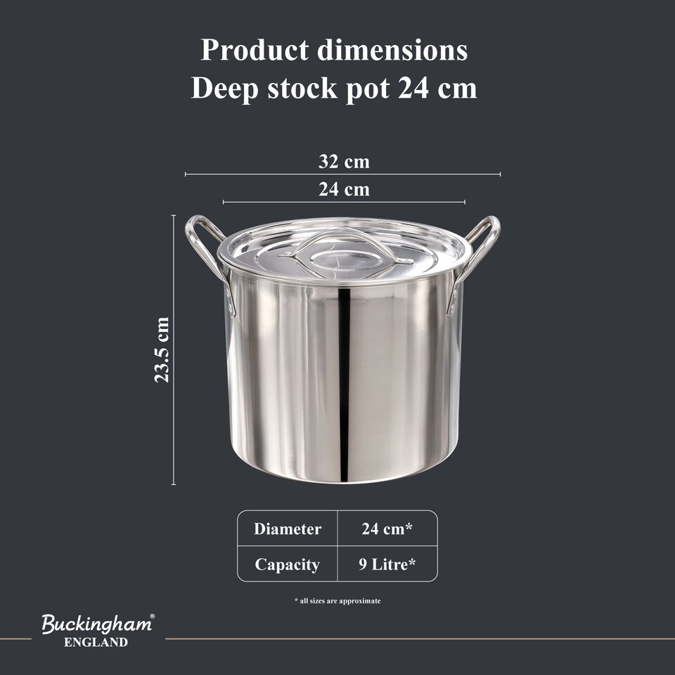 image 1 of Buckingham Stainless Steel Stock Pot with Lid 24 cm , 9 Litres 