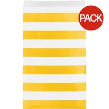 Creative Party Striped Paper Treat Bag (Pack of 15) - Yellow/White - 19.7cm x 11.4cm