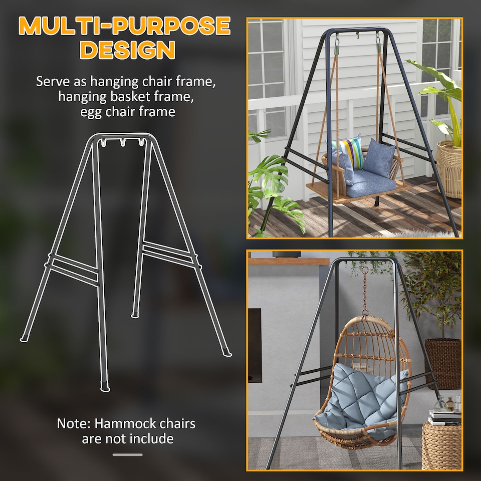 image 1 of Outsunny Hammock Chair Stand Metal Frame Hammock Stand Only, Black | Black | Black
