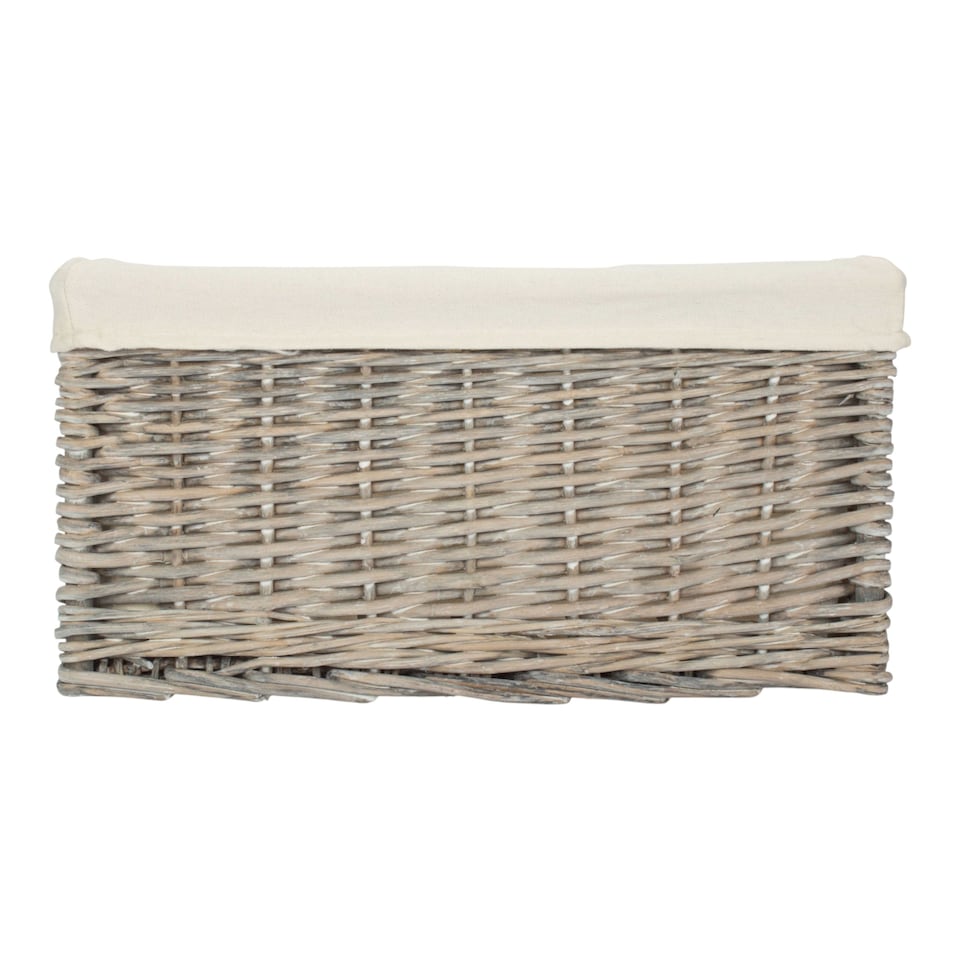 image 1 of Small Grey Wash White Cotton Lined Willow Storage Baskets | Brown | White | S | 1