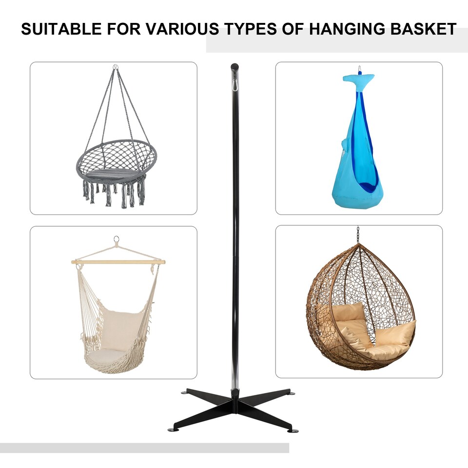 image 1 of Outsunny Hanging Hammock Stand Hammock Chair Stand C Stand Steel Heavy Duty Stand for Hanging Hammock Air Porch Swing Chair Indoor Outdoor (Only Construction) | Black | Black