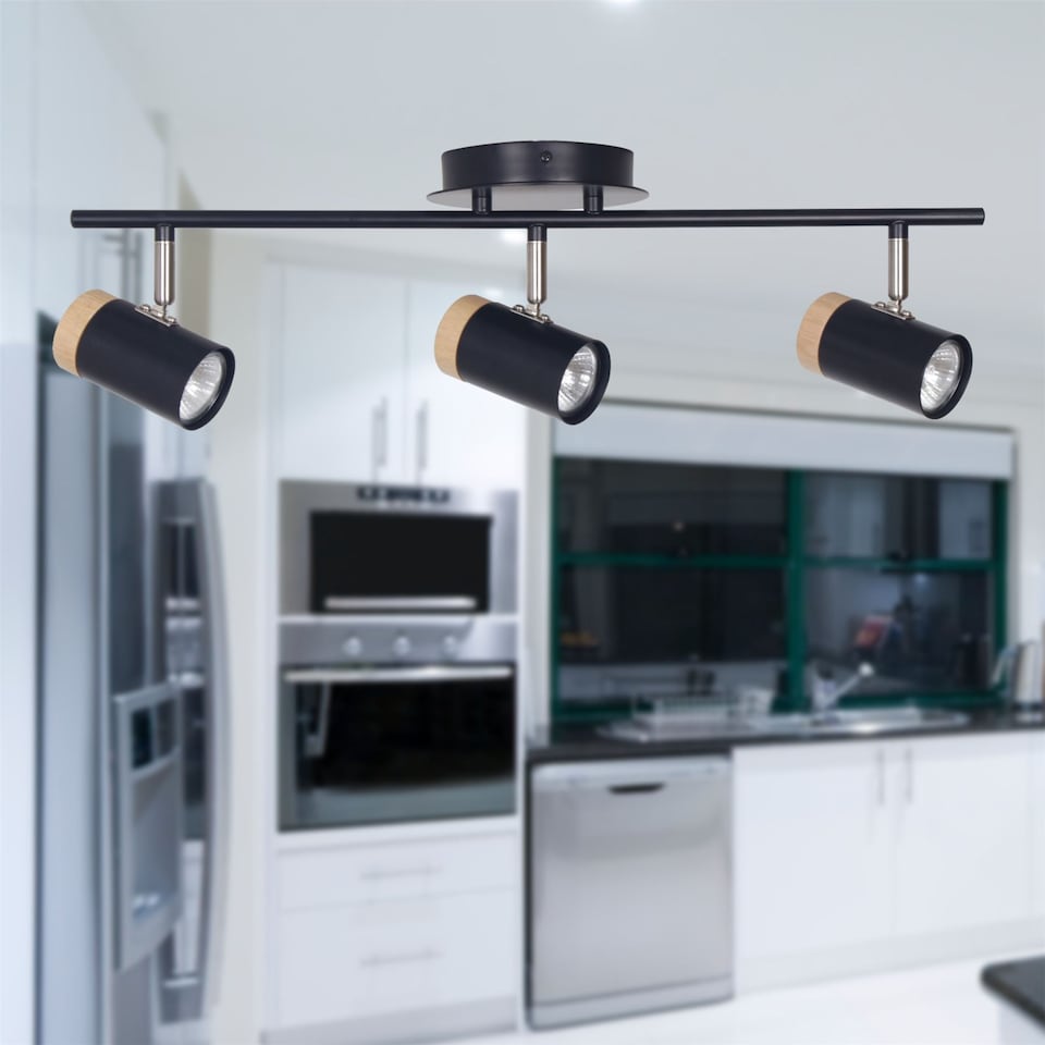 image 1 of Set of 2 Stratton - Black with Wood Detail Three Way Spotlights