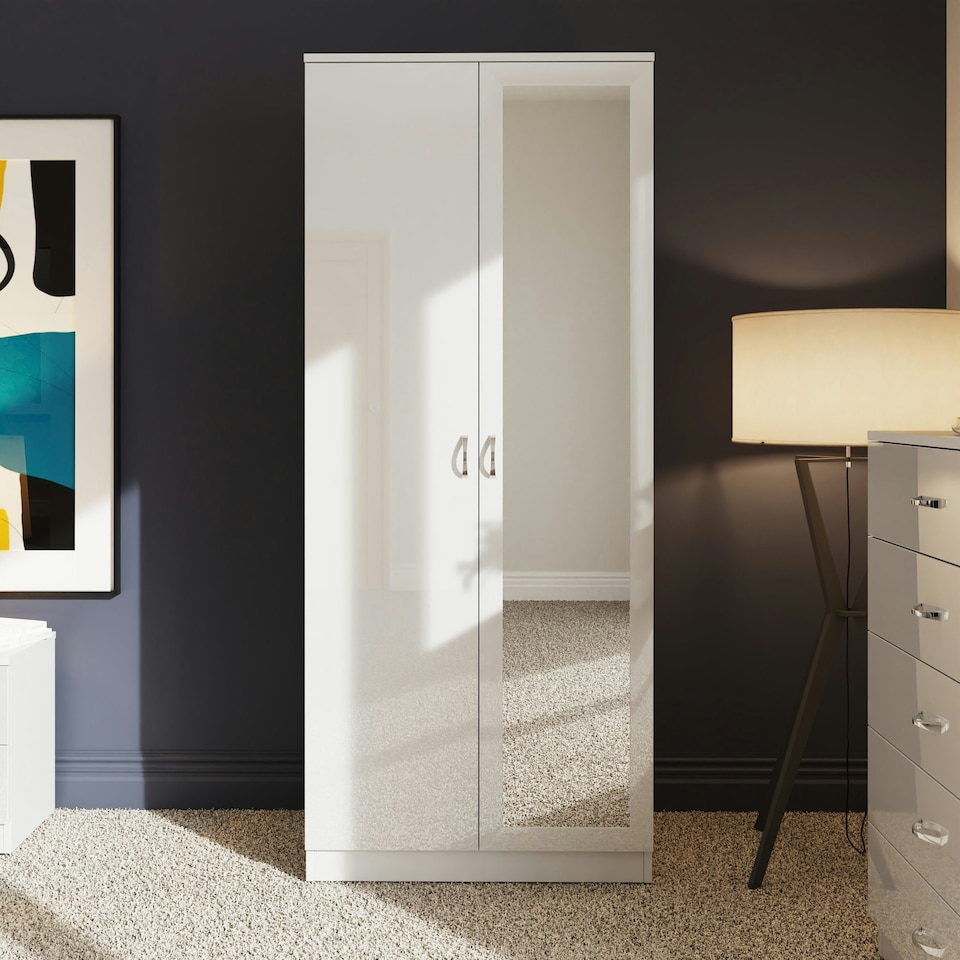 image 1 of FWStyle Chilton 2 Door Wardrobe With Mirror - White Gloss Front White