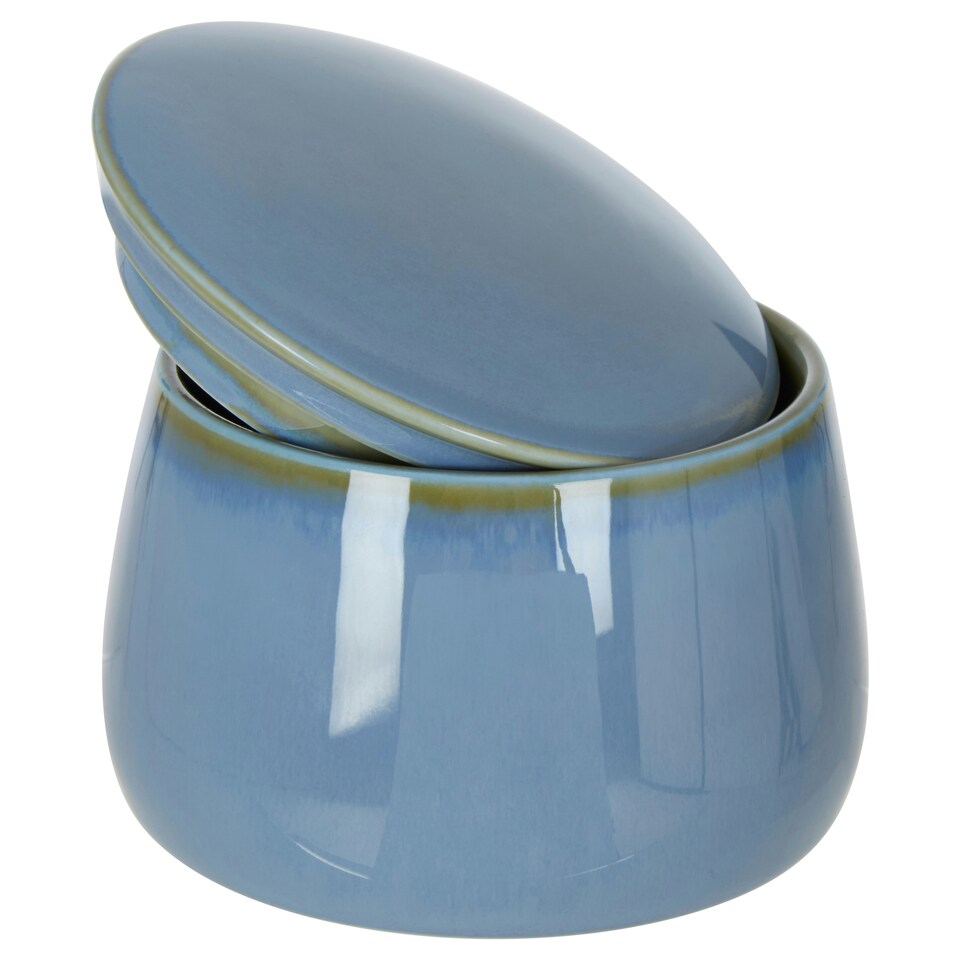 image 1 of Interiors By Premier Glossy Blue Porcelain Sugar Pot With Matching Lid, Glazed Finish Sugar Jar,Tapered Rounded Sugar Canister Blue