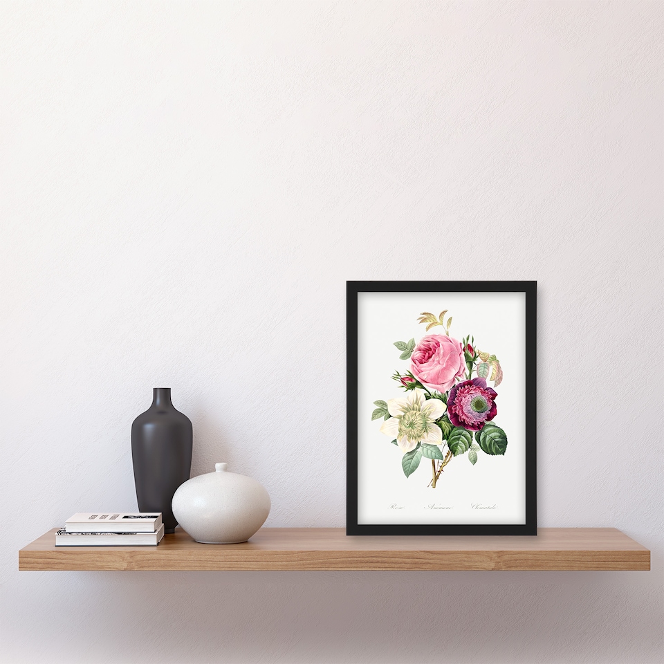 image 1 of Pierre Joseph Redoute Framed Wall Art Anemone and Cabbage Rose Flower Home Décor