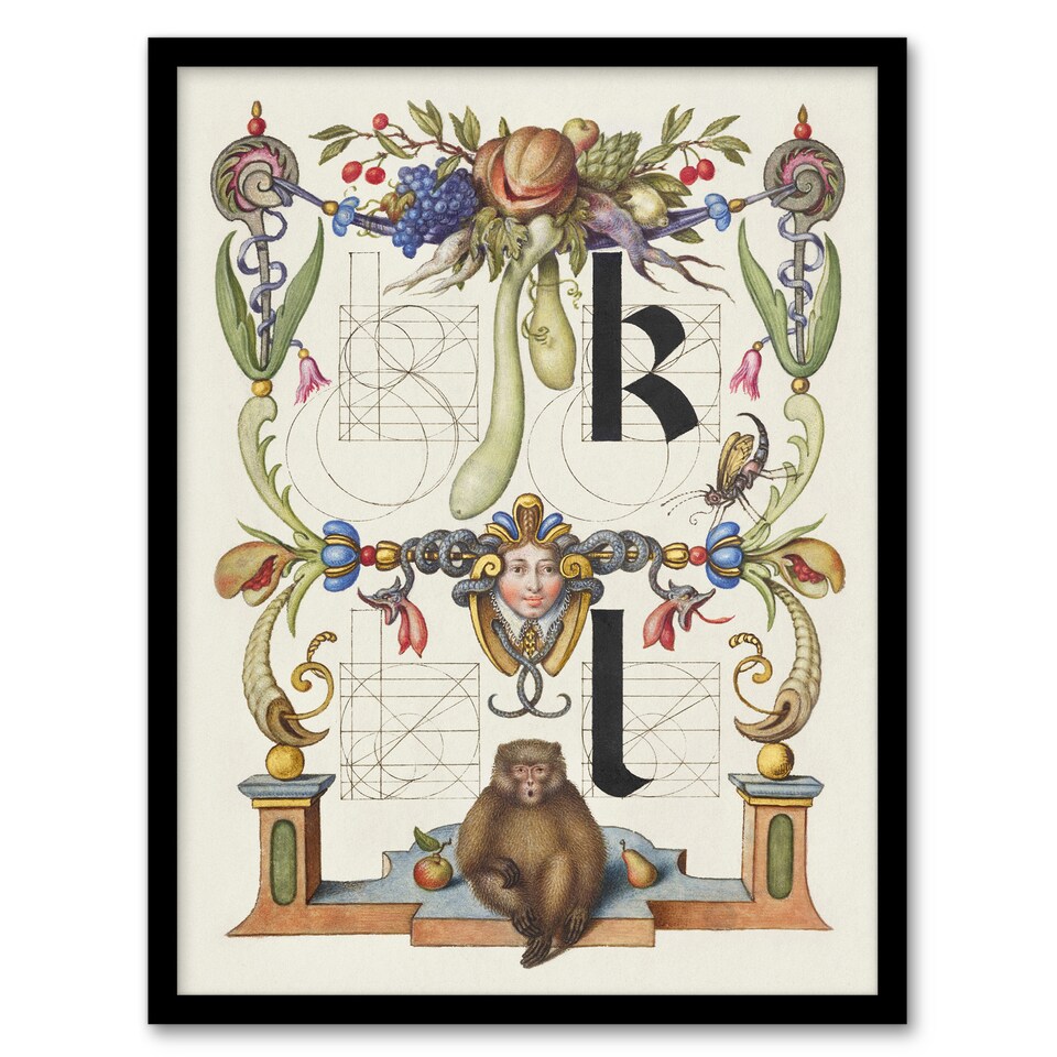 image 1 of Pictorial Letter Guide K and l Calligraphy Framed Wall Art Print 12X16"