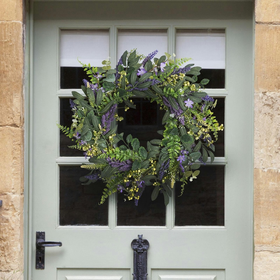 image 1 of OHS Natural Home Wall Table Decor Artificial Lavender Wreath, 50cm - Lavender