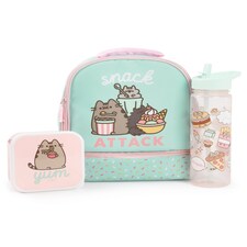 Pusheen the Cat Mint Lunch Bag, Lunch Box and Drinks Bottle Set | Snack Attack Polkadot School Lunch Set for Girls | Transparent Water Bottle | Pusheen Merch