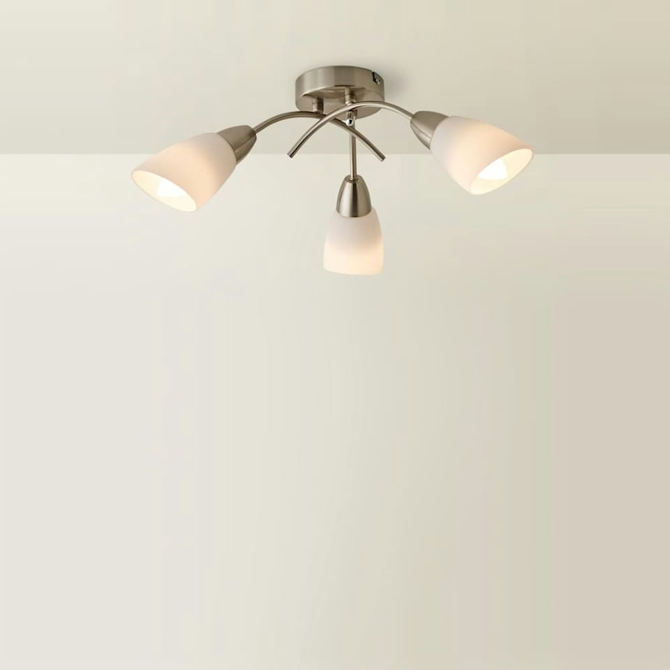 image 1 of ValueLights Barine Brushed Silver Semi-Flush Light and E14 Golfball LED 4W Warm White 3000K Bulb