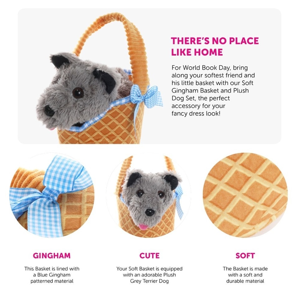 image 1 of Soft Gingham Basket & Toto Dog Set Grey | One Size