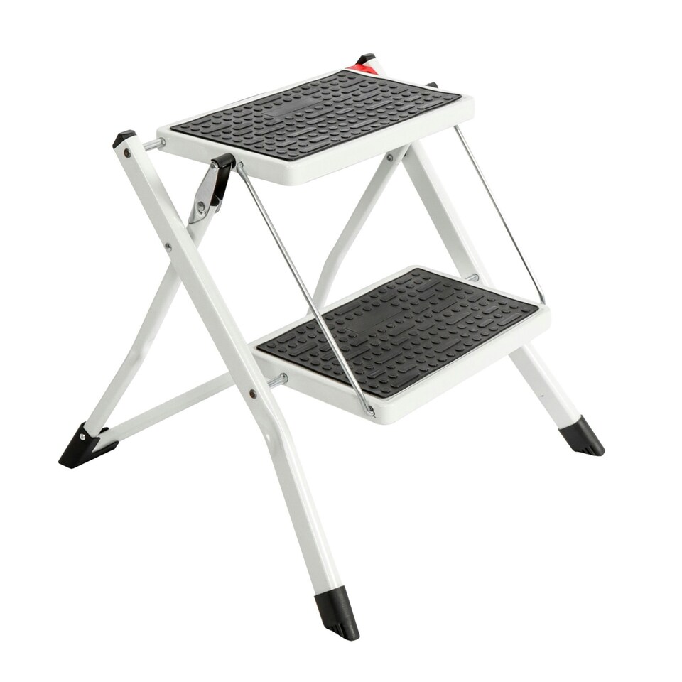 image 1 of Oypla Foldable 2 Step Ladder Stepladder Non Slip Tread Safety Steel Portable Step Stool White