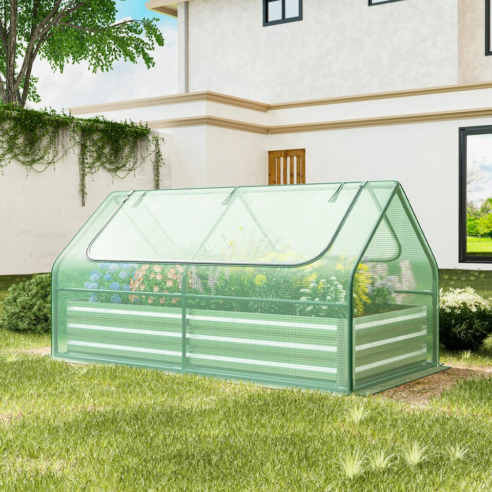 image 1 of COSTWAY Raised Garden Bed with Greenhouse Cover Silver