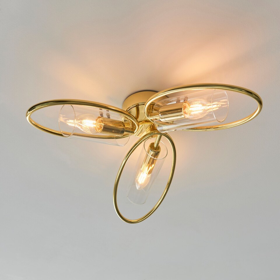 image 1 of Amari Multi Arm Glass Semi Flush Ceiling Lamp, Polished Brass Plate, Glass