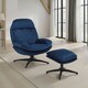 image 2 of Velvet Blue Brenna Swivel Armchair with Footstool