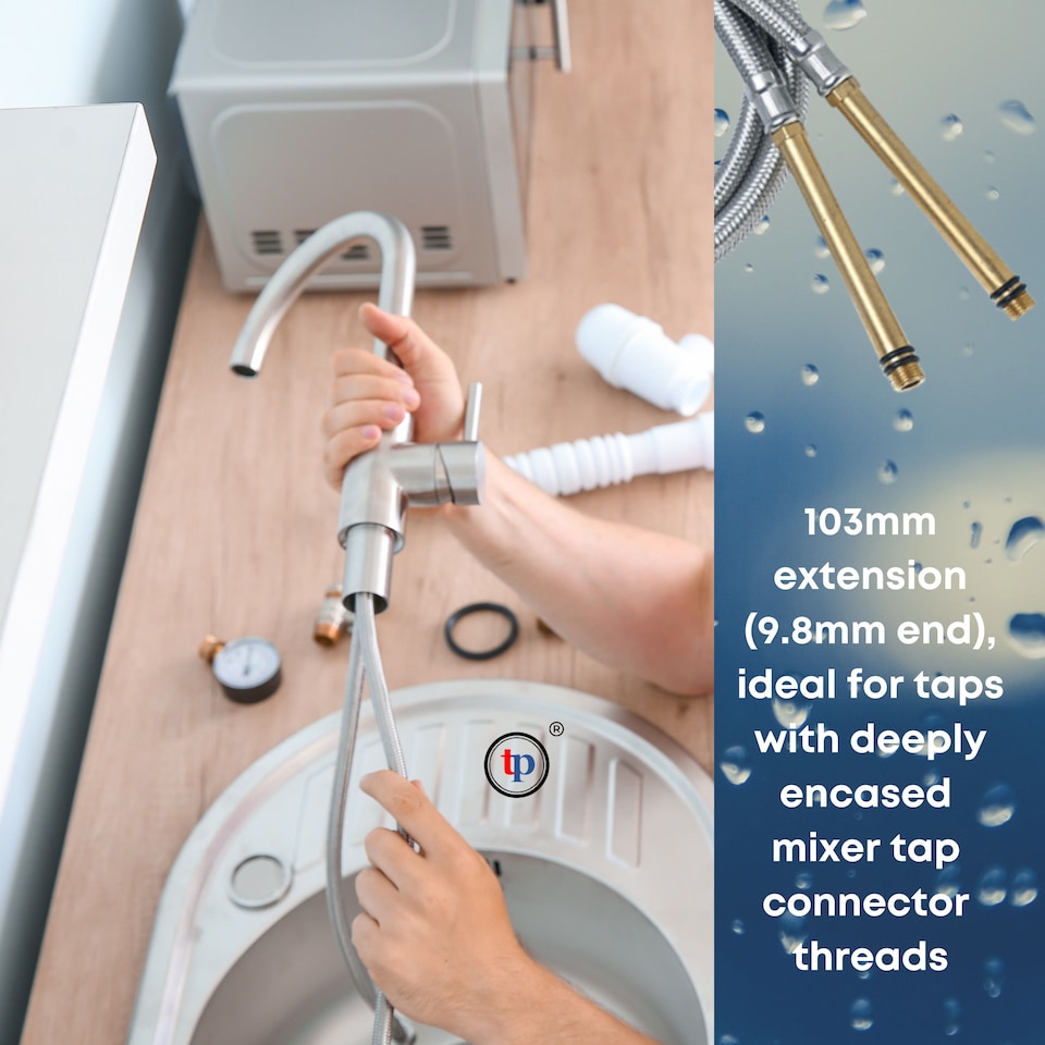 image 1 of TradeProvider® Flexi Pipes, Flexible Mixer Taps Tails (2pcs/pack)Kitchen Tap Connector 10M x1/2 Fitting 600mm Long Flexible Hose British Standard Pipe Connectors (103mm brass end)
