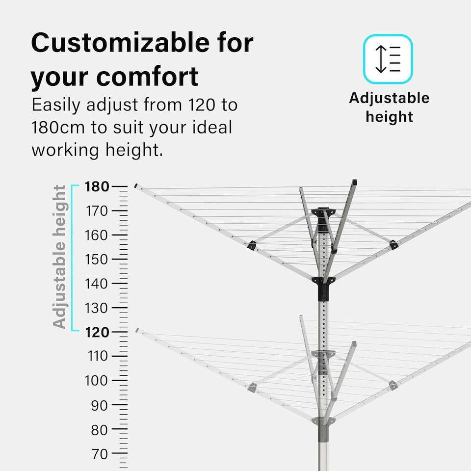 image 1 of Aluminium 4 Arm 50M Rotary Washing Line Laundry Adjustable 120-180cm Dryer Cover