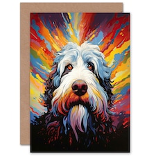 Old English Pet Portrait Colourful Sheep Dog Lover Card