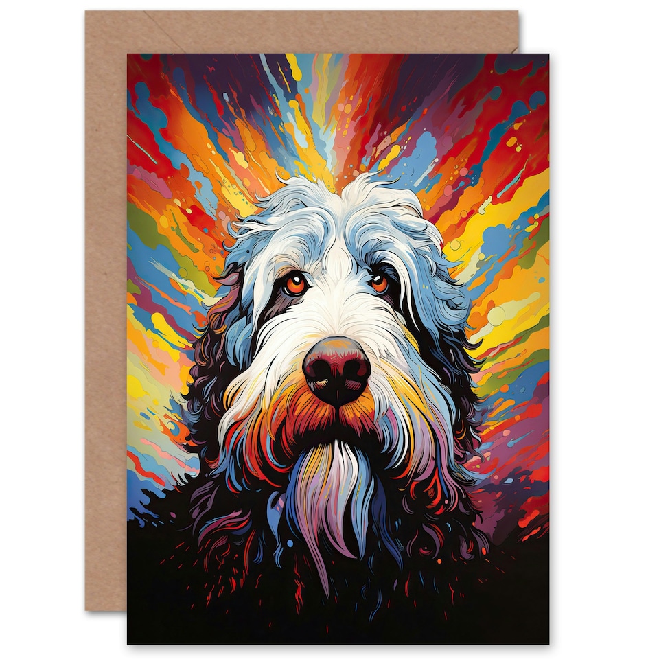 image 1 of Old English Pet Portrait Colourful Sheep Dog Lover Card
