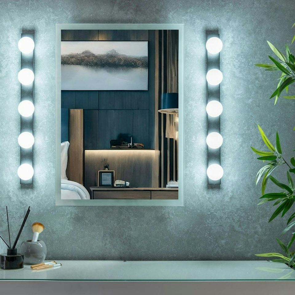 image 1 of ValueLights Matte Black Hollywood Make Up Dressing Table Vanity Light IP44 Wall Light Glass Globe Lamp Shade - Bulbs Included