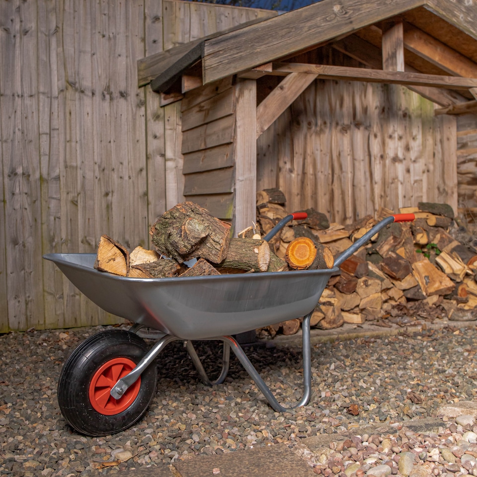 image 1 of Samuel ALEXANDER 65 Litre 60kg Capacity Galvanised Metal Garden Cart Wheelbarrow - Heavy Duty Garden Wheelbarrows with Pneumatic Tyre