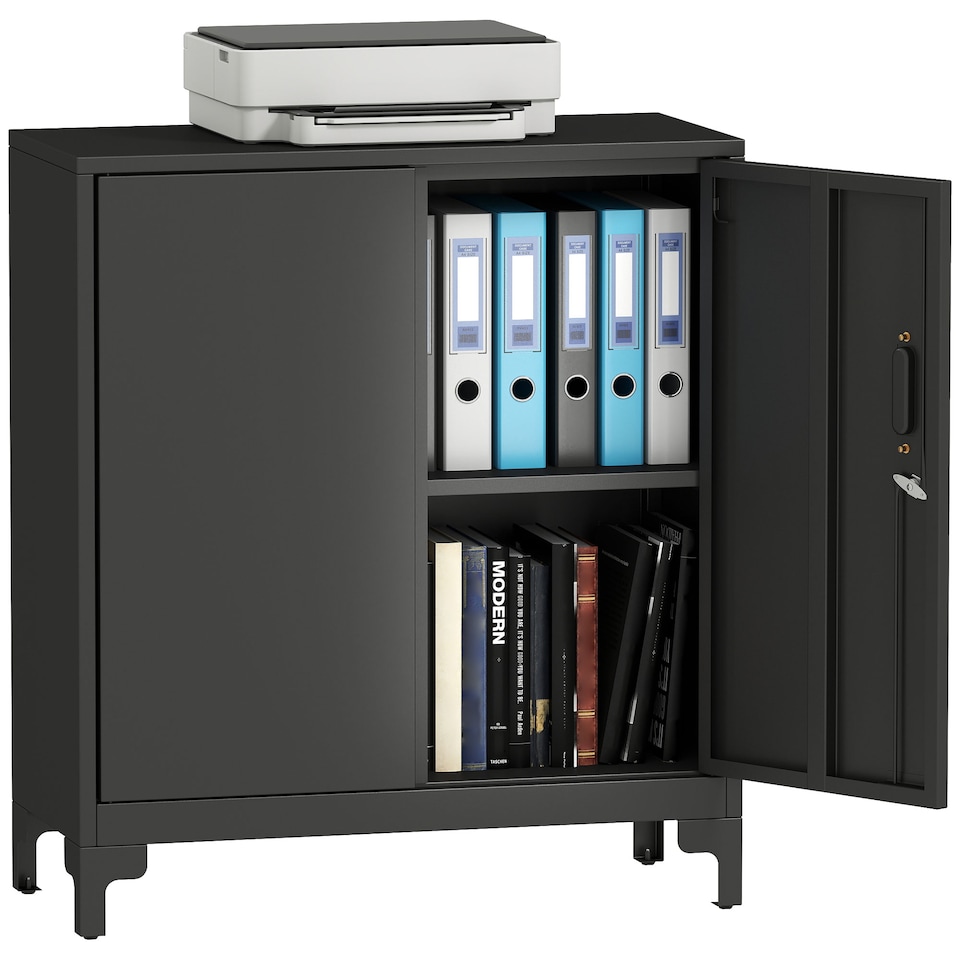 image 1 of HOMCOM Lockable Metal Filing Cabinet, 2-Tier Storage Cupboard | Black | Black | 80 x 35 x 91 cm