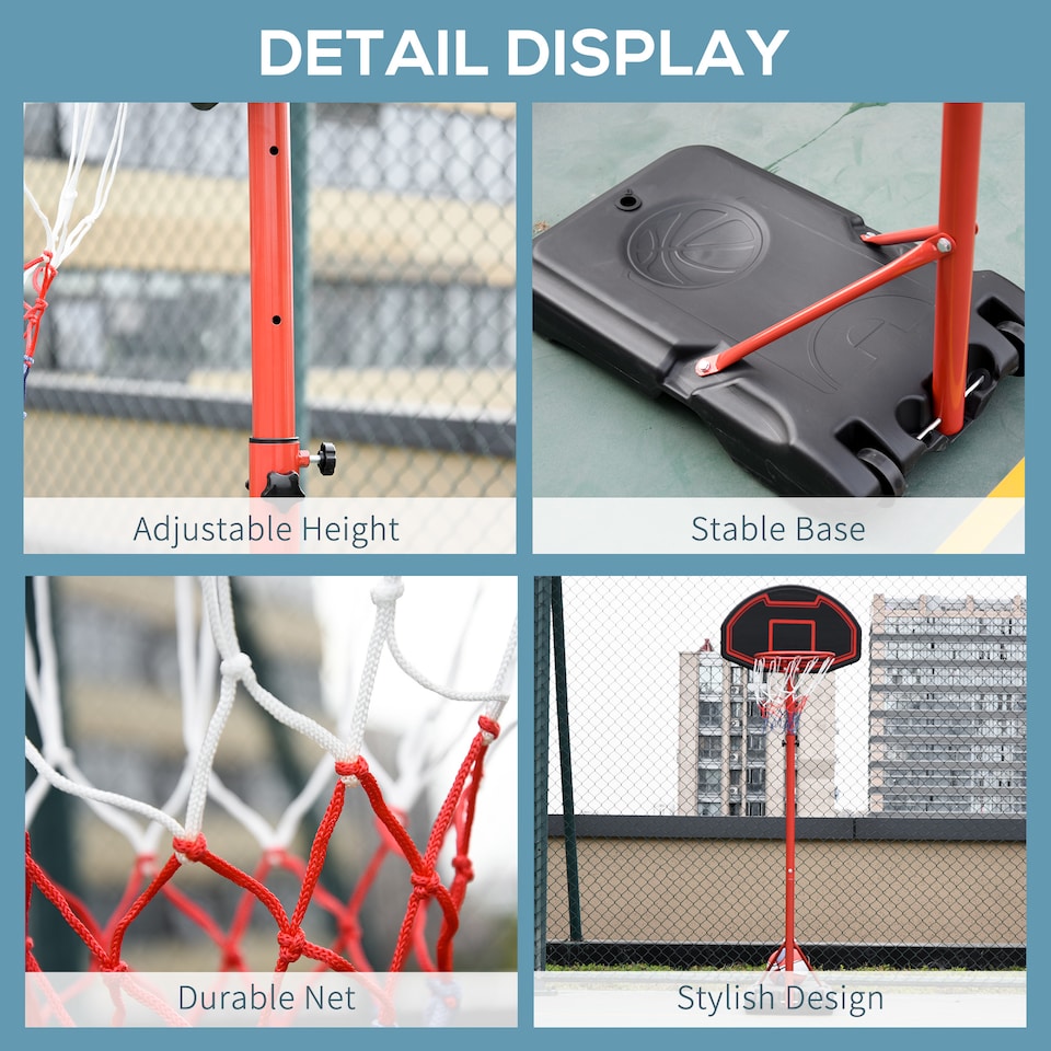 image 1 of HOMCOM 200-250cm Adjustable Basketball Hoop Backboard w/ Wheels For Kids | Black | Black