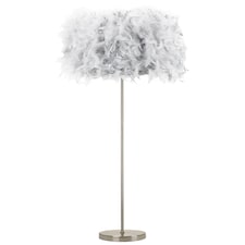 Modern and Chic Real Grey Feather Floor Lamp with Satin Nickel Base and Switch | Grey