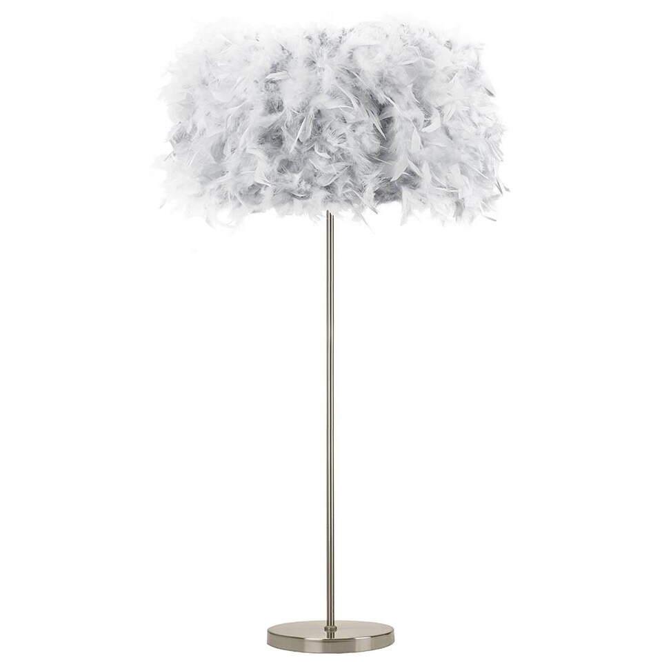 image 1 of Modern and Chic Real Grey Feather Floor Lamp with Satin Nickel Base and Switch | Grey
