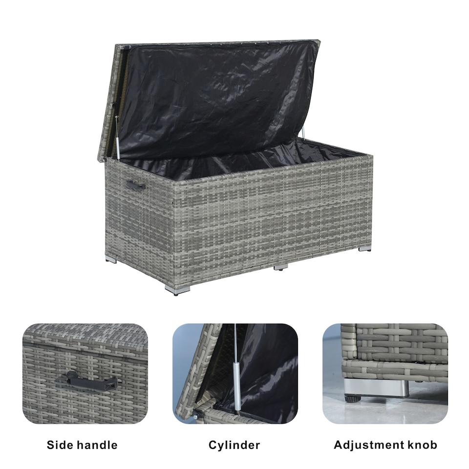 image 1 of Direct Wicker 980L Aluminum Outdoor Rattan Storage Box, Garden Large Deck Box | Grey