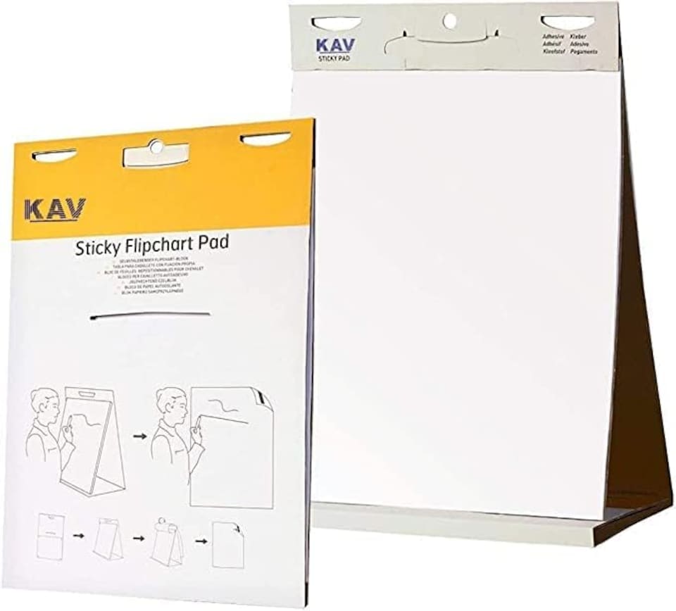 image 1 of KAV Tabletop Self Stick Flipchart Paper Pad with Dry Erase Pens, 58.5x50cm Plain 20 Sheets with Non-Toxic Markers for White Boards