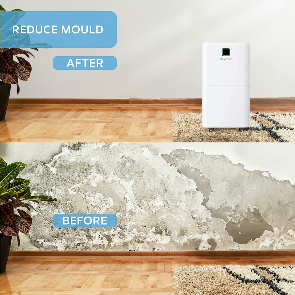 image 1 of MONHOUSE 12L/Day Digital Dehumidifier - Sleep Mode,24 HR Timer For Laundry Drying - Portable Electric Mould, Damp, Condensation Remover, Quiet Moisture Absorber