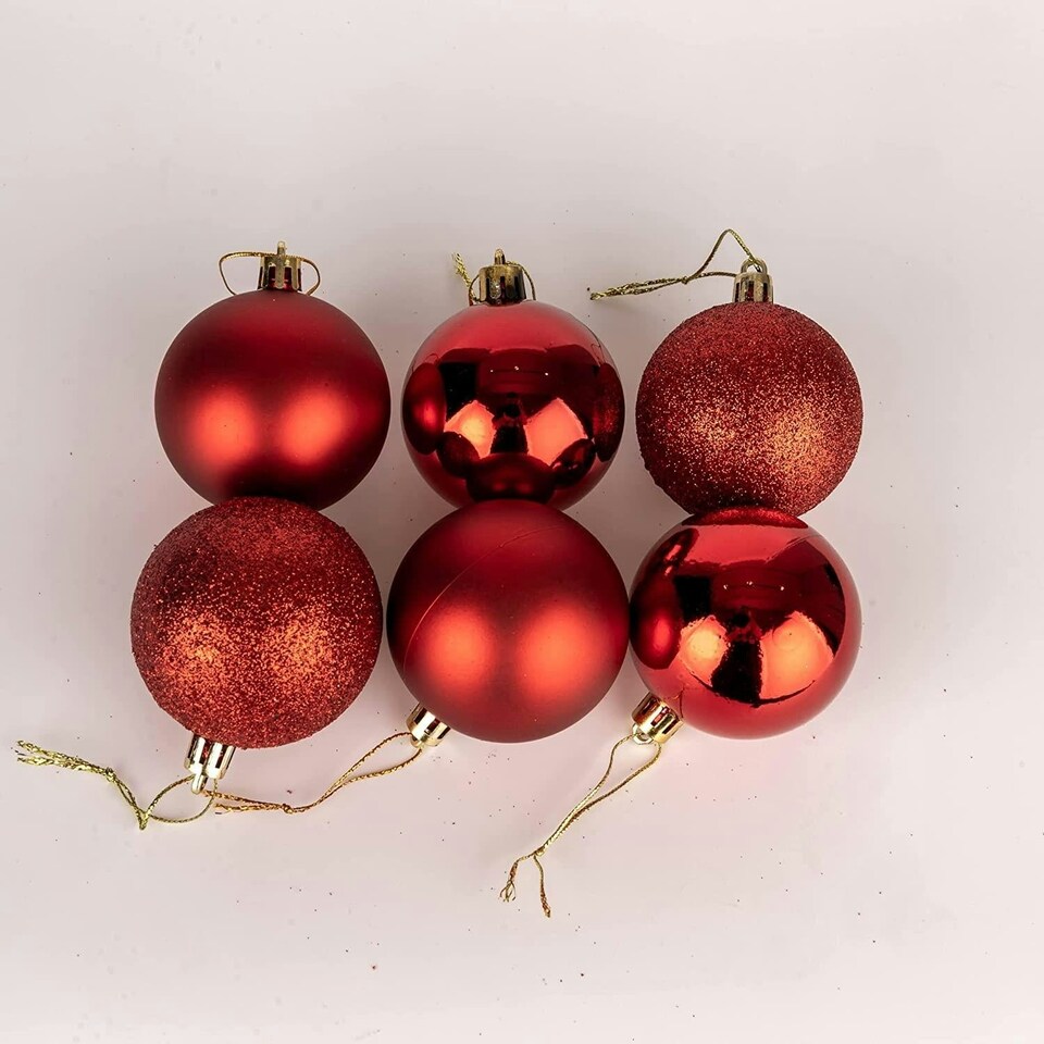 image 1 of 60mm/18Pcs Christmas Baubles Shatterproof Red,Tree Decorations