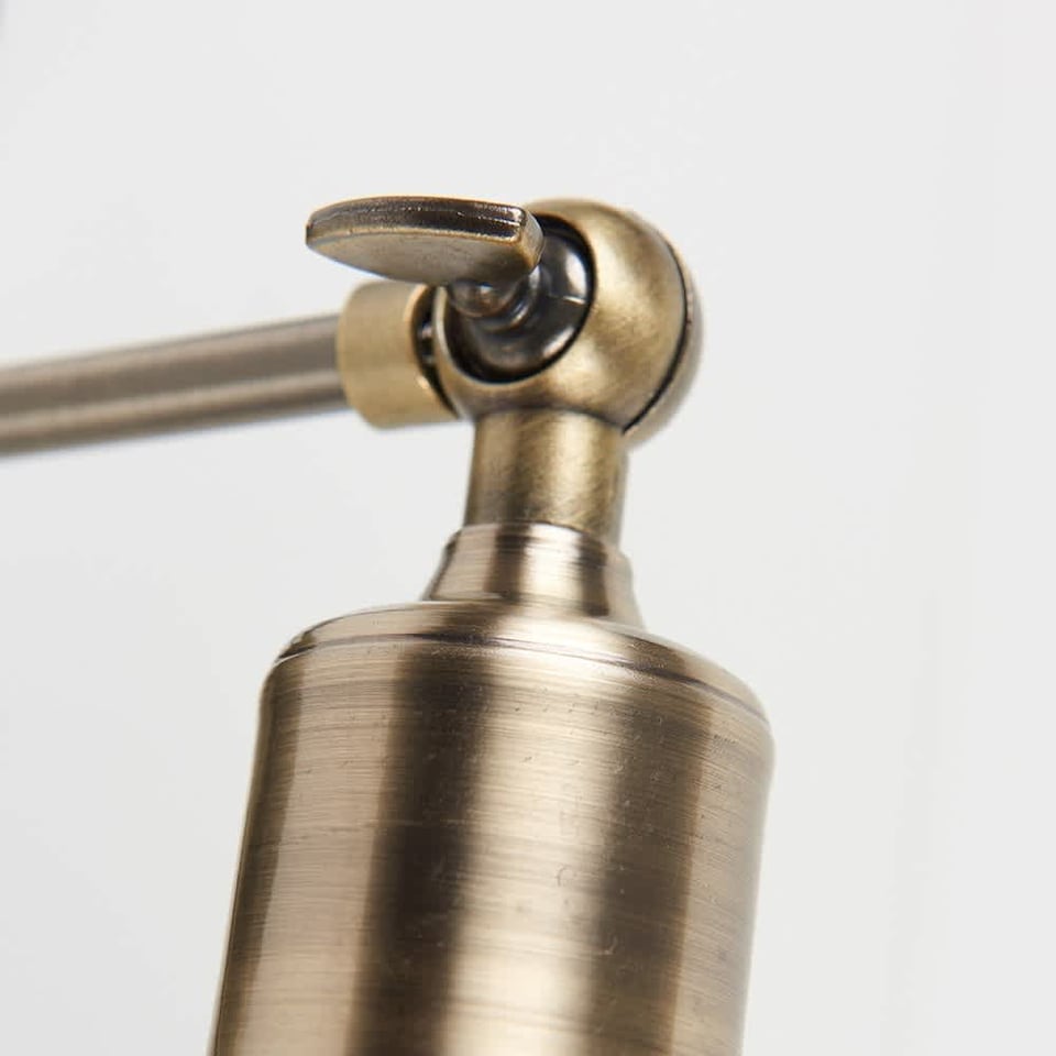 image 1 of ValueLights Antique Brass Adjustable Knuckle Joint Wall Light With Gloss Black Dome Shade