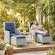 image 2 of Outsunny Recliner Rattan Garden Furniture w/ Two-tier Table | Blue | Dark Blue | One Size