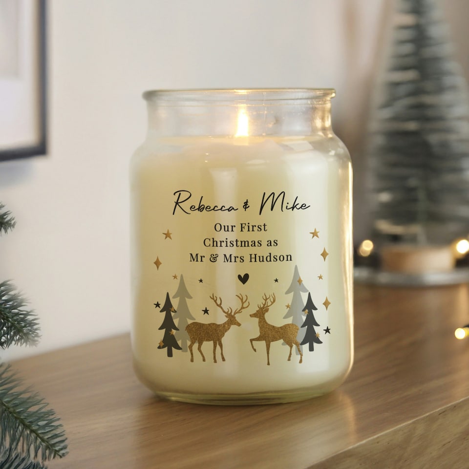 image 1 of Personalised Christmas Reindeer Large Candle Jar