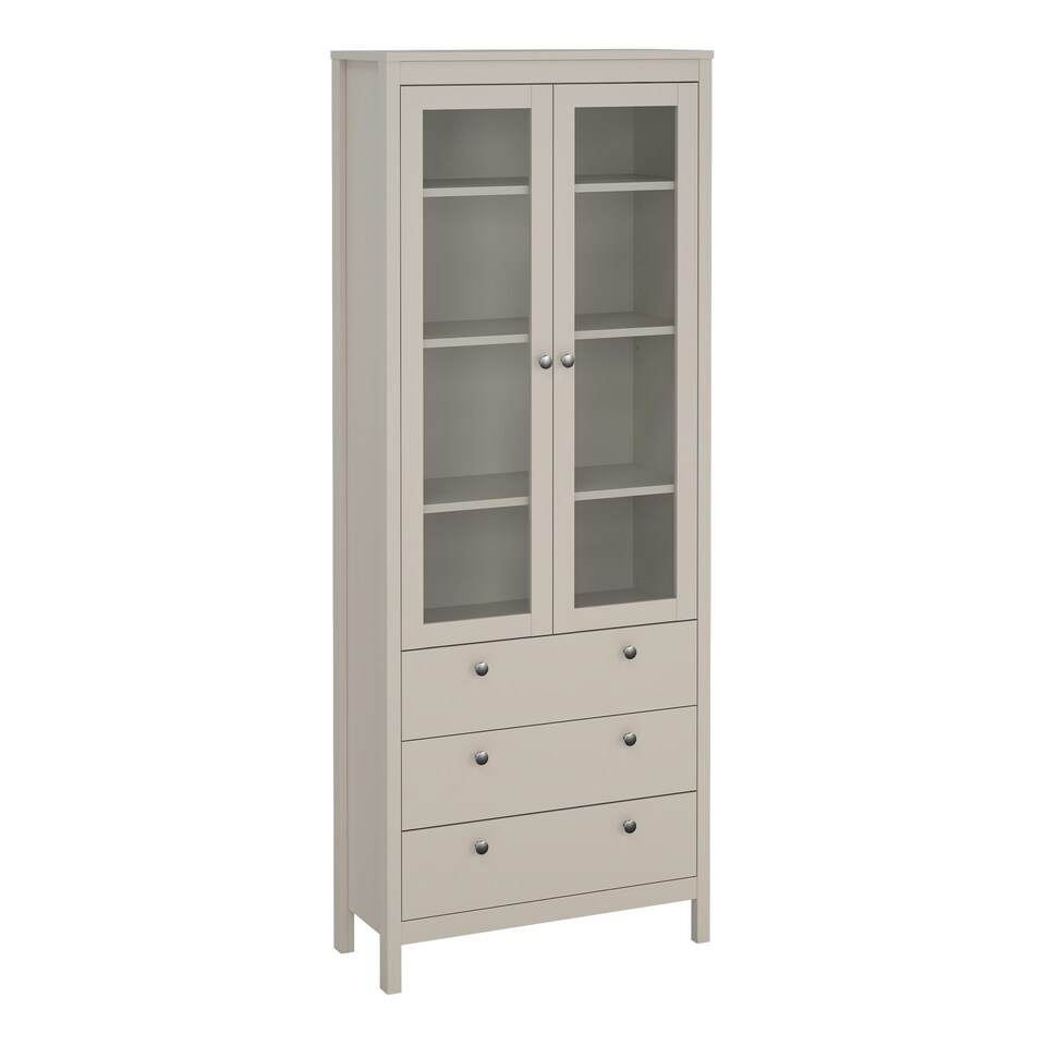 image 1 of Barcelona China Cabinet 2 Glass Doors with 3 Drawers in Cashmere Cream