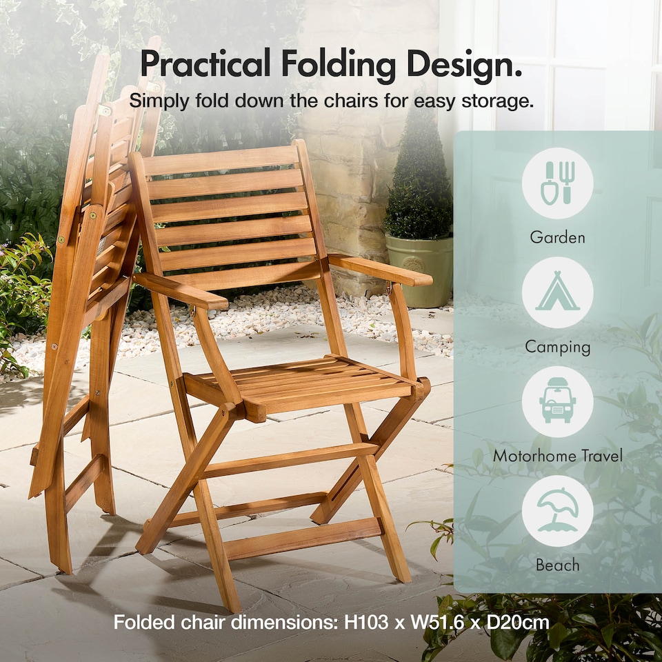 image 1 of Vonhaus Cannes Acacia Hardwood Folding Wooden Garden Chairs Set of 2
