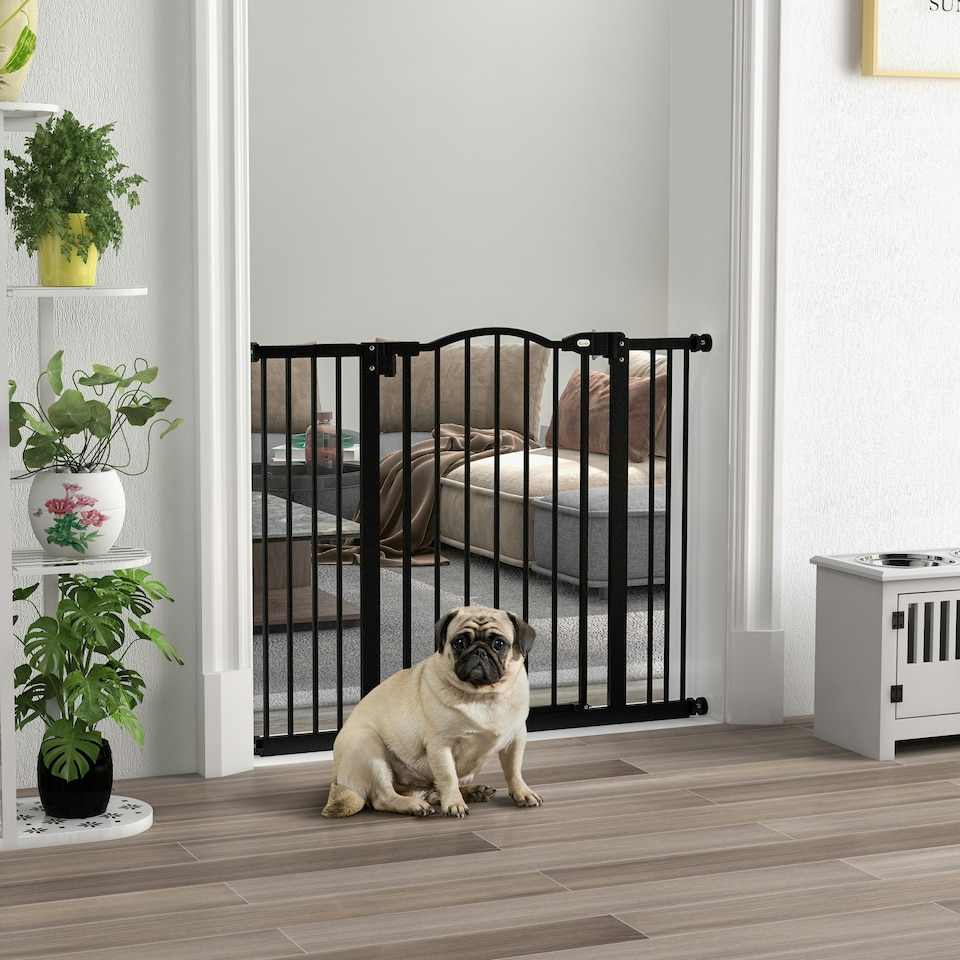 image 1 of PawHut 74-100cm Adjustable Metal Pet Gate Safety Barrier w/ Auto-Close Black