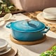 image 2 of Cooks Professional Cast Iron Casserole Dish 28cm - Ovenproof Pan with Lid | Blue | Teal
