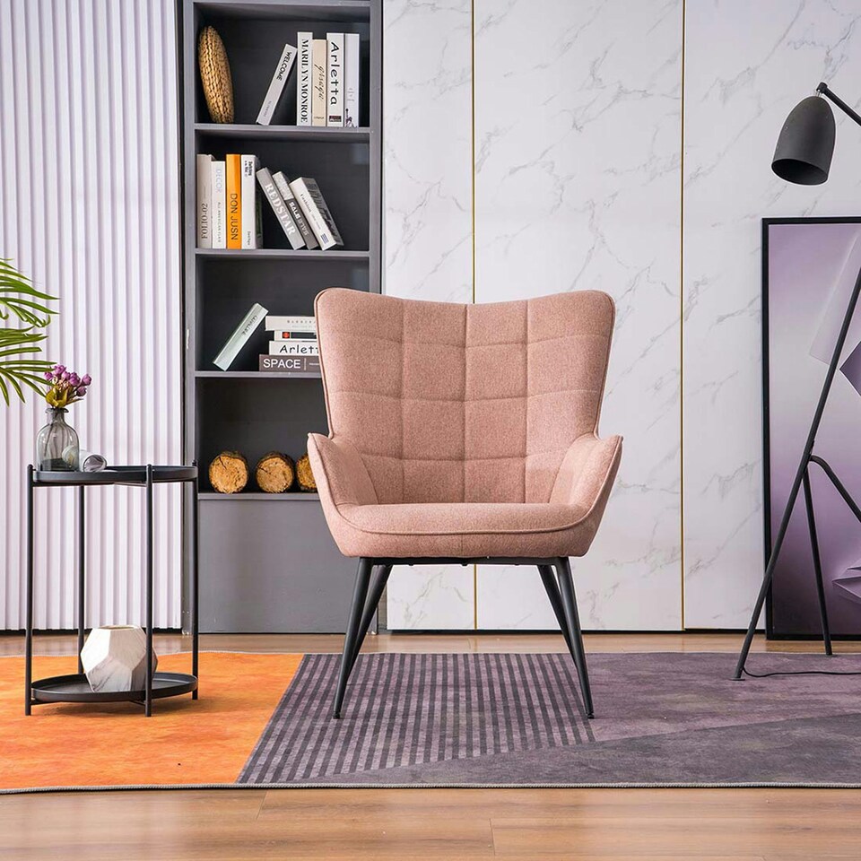 image 1 of Vera Fabric Occasional Living Room Modern Accent Chair with Footstool (Pink)
