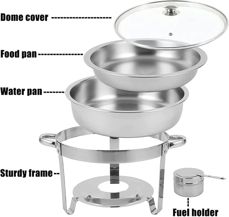 image 1 of Stainless Steel Round Chafing Dish Buffet Dish Party Food Warmer with Glass Lid, 4.5 LTR, 30cm, Silver