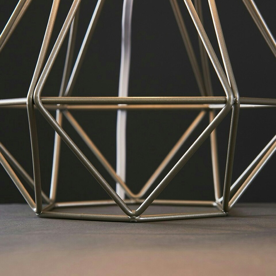 image 1 of ValueLights Angus Brushed Chrome Metal Basket Cage Bed Side Table Lamp with White Fabric Shade with LED Bulb