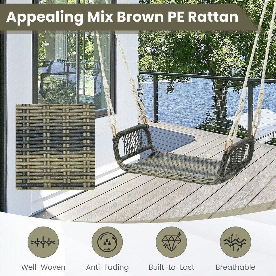 image 1 of COSTWAY Patio Swing Bench Backless Rattan w/Hanging Ropes Black