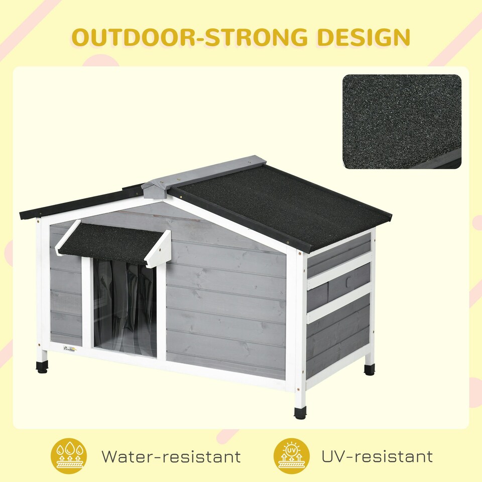 image 1 of PawHut Wooden Dog Kennel for Outside 97L x 72W x 65Hcm, Grey