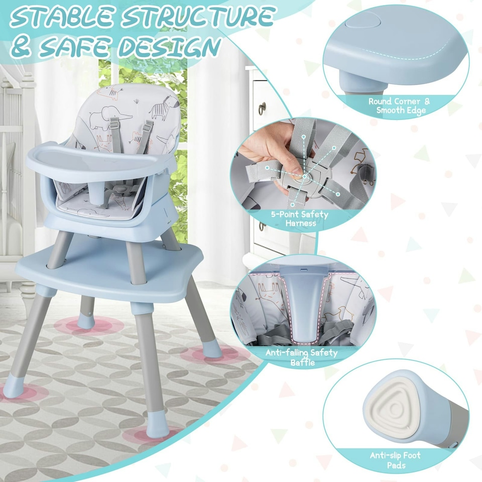 image 1 of COSTWAY 6-in-1 Baby High Chair Convertible Feeding Chair-Gray