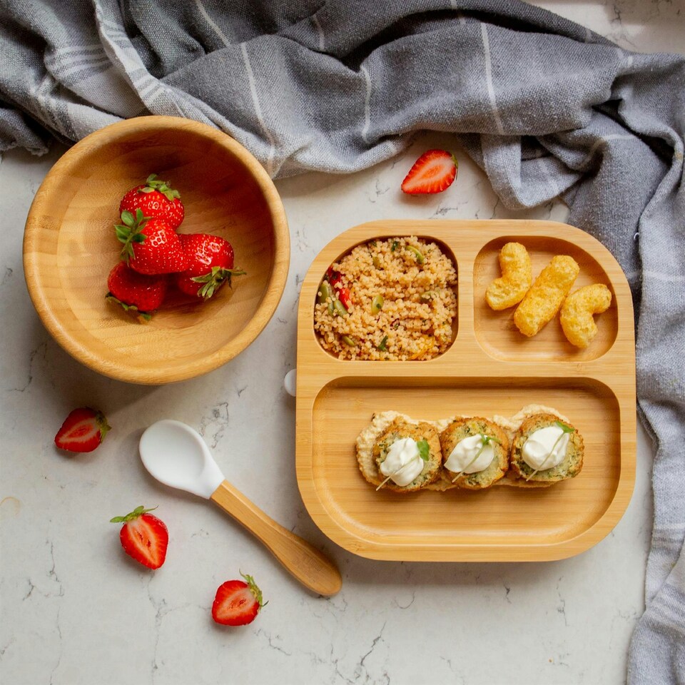 image 1 of Tiny Dining 4pc Divided Bamboo Suction Baby Feeding Set - Yellow