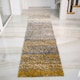 image 2 of KUKOON Yellow Ochre Grey Striped Mottled Long Runner Rug 60cm x 240cm | Yellow