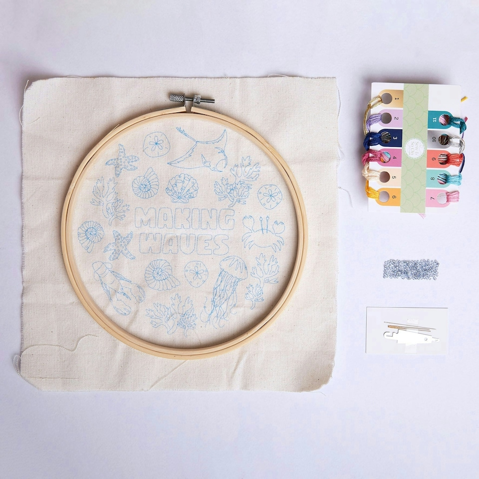 image 1 of Sew And So On Premium Embroidery Kit, Multicoloured, Making Waves