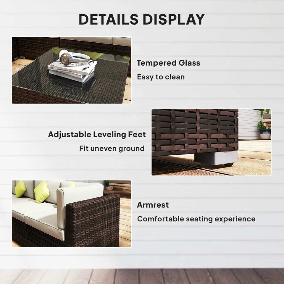image 1 of Outsunny 8pc Rattan Sofa Garden Furniture Aluminium Outdoor Patio Set Brown