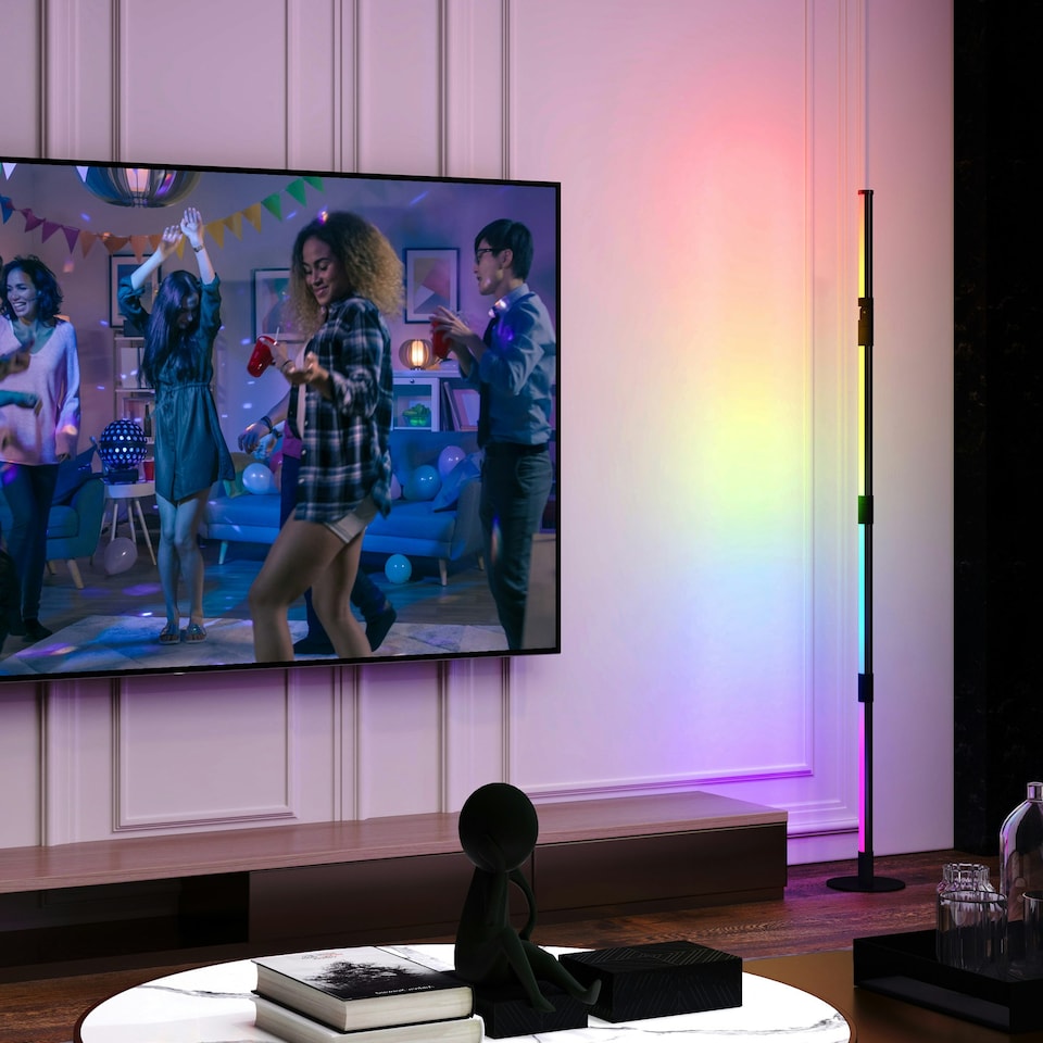 image 1 of HOMCOM LED Floor Lamp, Corner Floor Lamp with App & Remote Control Dark Grey Grey | Dark Grey